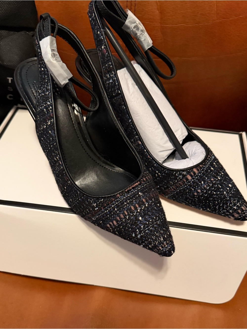 White House Black Market Black Tweed Pointed Slingback Heels